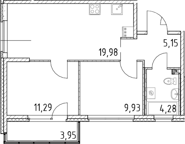 2-комнатная квартира 50.63 м², 10/23 эт., ЖК «Город Первых»